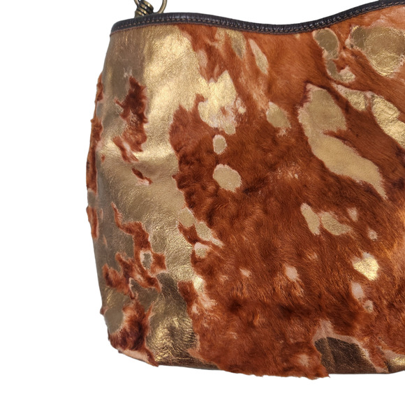 Maurizio Taiuti Vintage Cowhide Italian Purse Brown / Gold Slouchy Boho Country - Picture 2 of 13